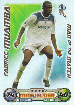 Fabrice Muamba Bolton Wanderers 2008/09 Topps Match Attax Man of the Match #373